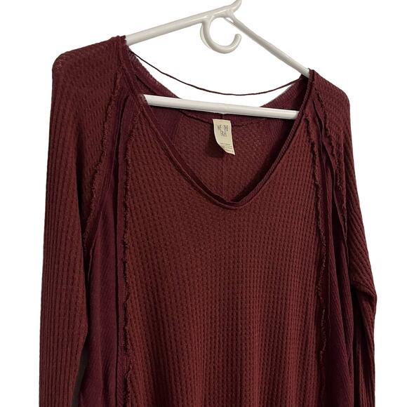 We The Free Catalina V-Neck Long Sleeve Thermal Wine Maroon Size Small - Picture 2 of 5